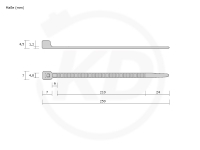 4.8 x 250 mm cable ties, natural - exact measurements