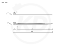 4,8 x 200 mm Cable ties, releasable, nature - exact measurements