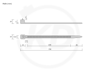 12,6 x 730 mm Kabelbinder, wiederlsbar, natur - genaue Mae