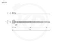 7.8 x 250 mm cable ties, natural - exact measurements