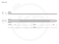 12.6 x 530 mm cable ties, natural - exact measurements