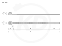 7.8 x 750 mm cable ties, red - exact measurements