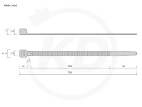 7.8 x 750 mm Kabelbinder, neongelb - genaue Mae