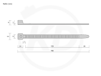 9.0 x 780 mm cable ties, natural - exact measurements