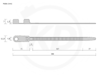 7.8 x 380 mm cable ties with mounting lug, black - exact measurements