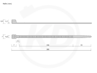 4.8 x 380 mm metal tongue cable ties, black - exact measurements