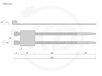 4.8 x 300 mm Kabelbinder mit Beschriftungsfeld, Doppellasche - genaue Mae