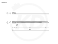 4,8 x 200 mm Cable ties, releasable, black - exact measurements