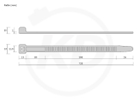 12.6 x 720 mm PREMIUM Kabelbinder, schwarz - genaue Mae