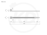 9,0 x 780 mm Cable ties, releasable, black - exact measurements