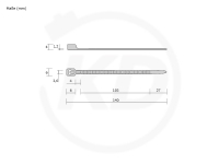 3.6 x 140 mm cable ties, grey- exact measurements