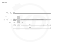 2.5 x 70 mm Kabelbinder mit Beschriftungsfeld - genaue Mae