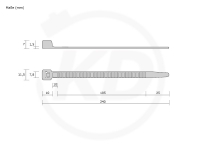 7,8 x 250 mm Kabelbinder, schwarz - genaue Mae