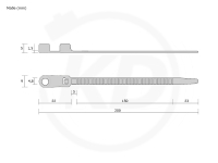 4.8 x 200 mm cable ties with mounting lug, black - exact measurements