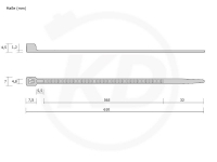 4.8 x 610 mm Kabelbinder, natur - genaue Mae