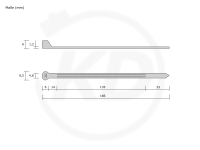 T & B - Steel tongue cable ties, 4,8 x 186 mm, black - exact measurements