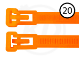 7,5 x 450 mm Cable ties, releasable, neon-orange, 20 pieces
